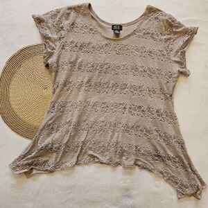 *4 for $25* Shannon Ford Lace Short Sleeve Top in Taupe